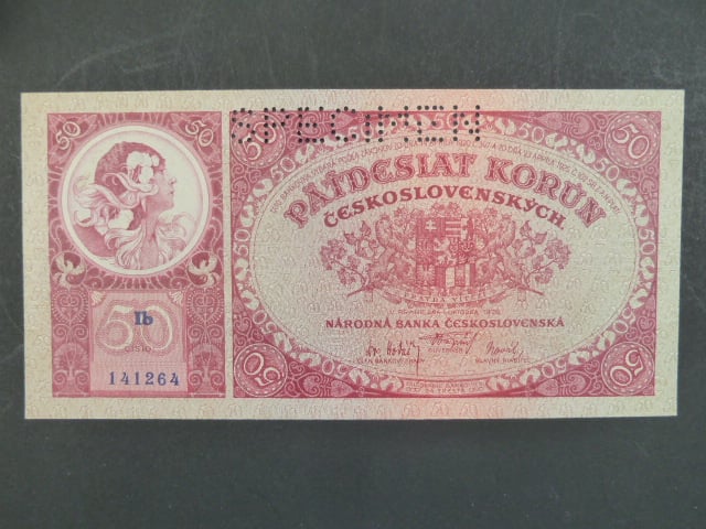 50 Kč 1.10.1929 série Ib, perf. SPECIMEN