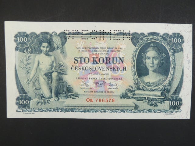 100 Kč 10.1.1931, serie Oa, II.vydání, perf. SPECIMEN