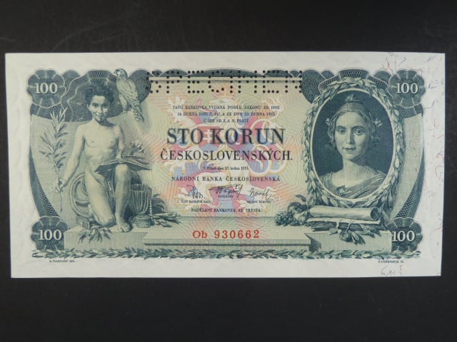 100 Kč 10.1.1931, serie Ob, II.vydání, perf. SPECIMEN