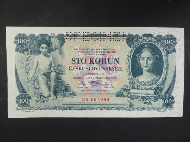 100 Kč 10.1.1931, serie Ub, II.vydání, perf. SPECIMEN