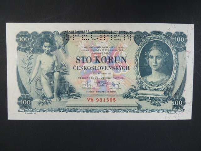 100 Kč 10.1.1931, serie Vb, II.vydání, perf. SPECIMEN