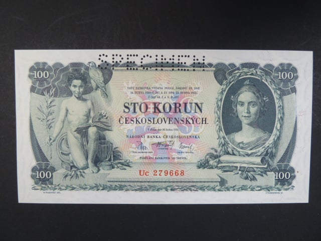 100 Kč 10.1.1931, serie Uc, III.vydání, perf. SPECIMEN