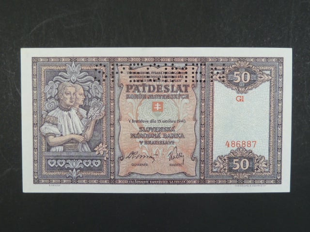50 Ks 15.10.1940 série Gl, perf. SPECIMEN, rubová strana - sytě oranžová!