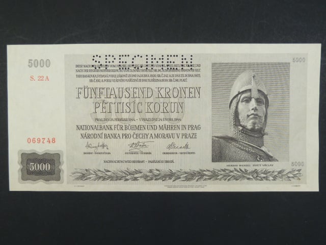 5000 K 24.2.1944 série 22 A, perf. SPECIMEN
