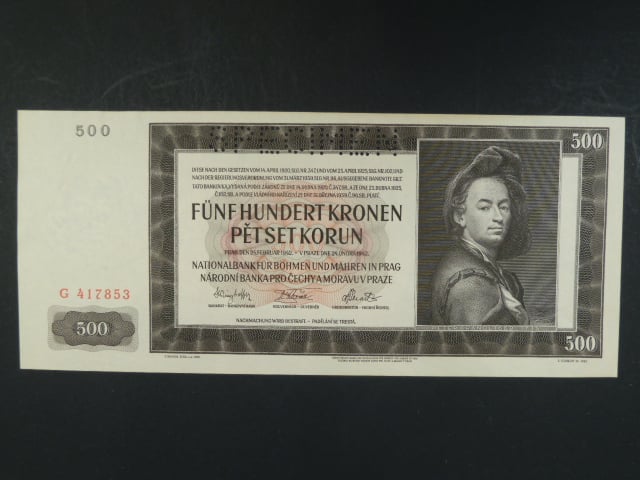 500 K 24.2.1942, I. vydání, série G, perf. SPECIMEN
