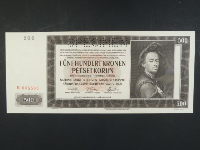 500 K 24.2.1942, I. vydání, série K, perf. SPECIMEN