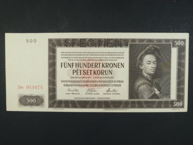 500 K 24.2.1942, II. vydání, série Da, perf. SPECIMEN