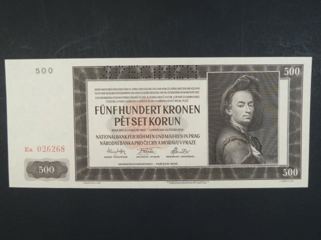 500 K 24.2.1942, II. vydání, série Ea, perf. SPECIMEN