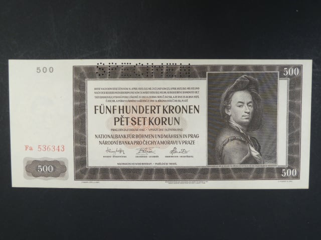 500 K 24.2.1942, II. vydání, série Fa, perf. SPECIMEN