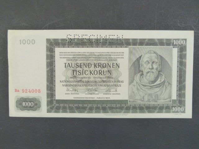 1000 K 24.10.1942 série Ba, II. vydání, perf. SPECIMEN