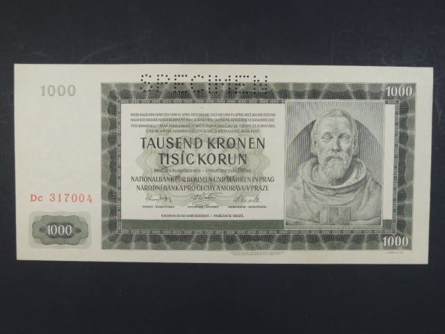 1000 K 24.10.1942 série Dc, III. vydání, perf. SPECIMEN
