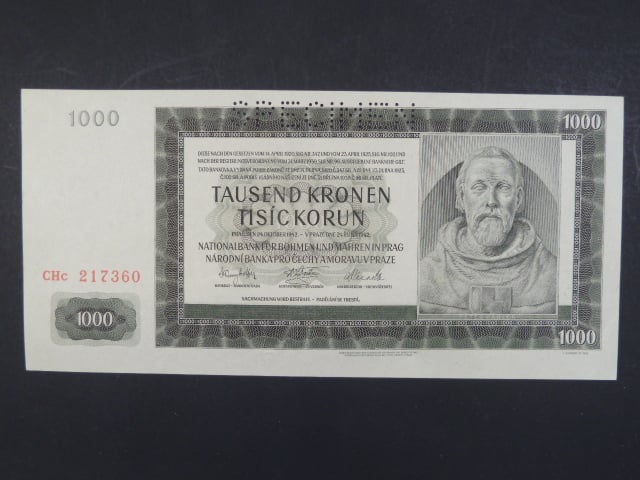 1000 K 24.10.1942 série CHc, III. vydání, perf. SPECIMEN