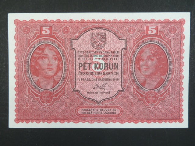 5 Kč 15. 4. 1919 série 0035