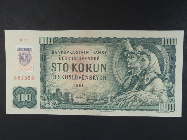 100 Sk 1961 s. R 76, kolkovaná, široký číslovač
