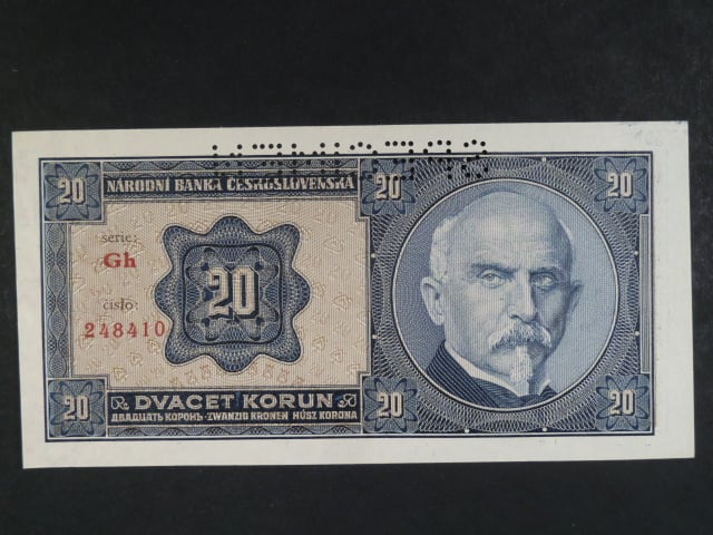 20 Kč 1.10.1926 série Gh, perf. SPECIMEN
