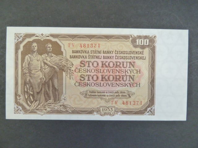 100 Kčs 1953 série TV, tiskárna STC Praha