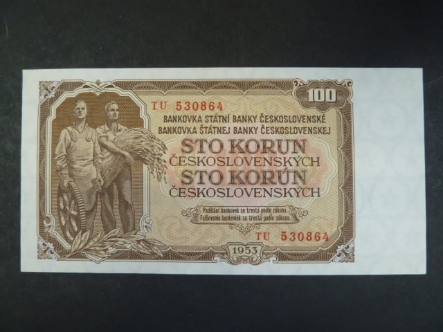 100 Kčs 1953 série TU, tiskárna STC Praha
