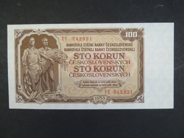 100 Kčs 1953 série TT, tiskárna STC Praha