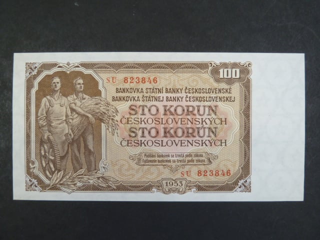 100 Kčs 1953 série SU, tiskárna STC Praha