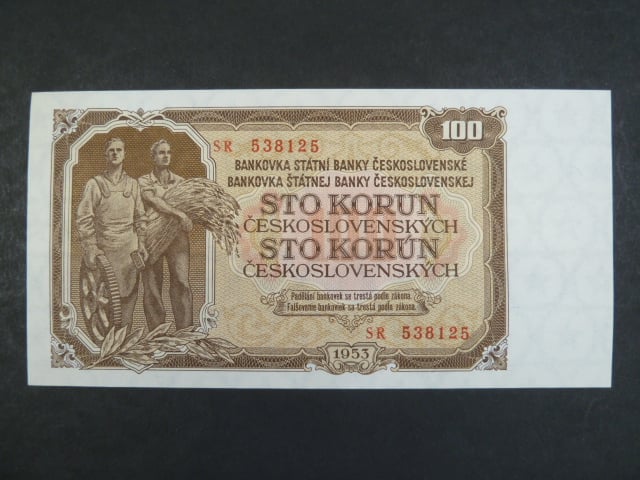 100 Kčs 1953 série SR, tiskárna STC Praha