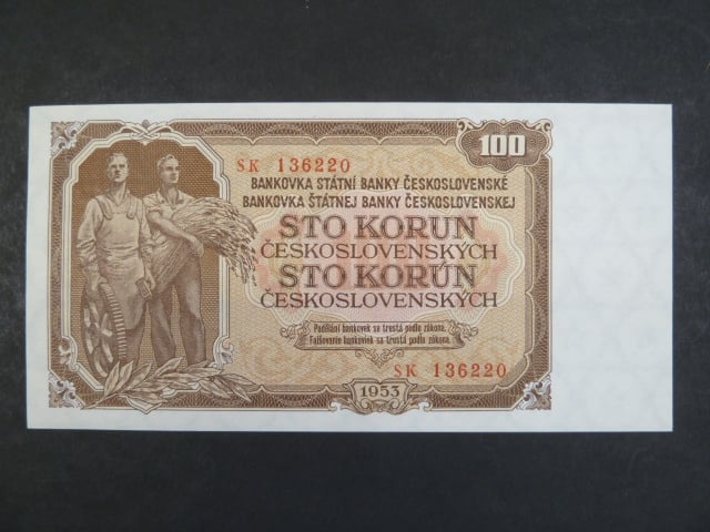 100 Kčs 1953 série SK, tiskárna STC Praha
