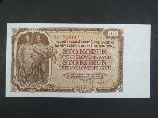 100 Kčs 1953 série SE, tiskárna STC Praha
