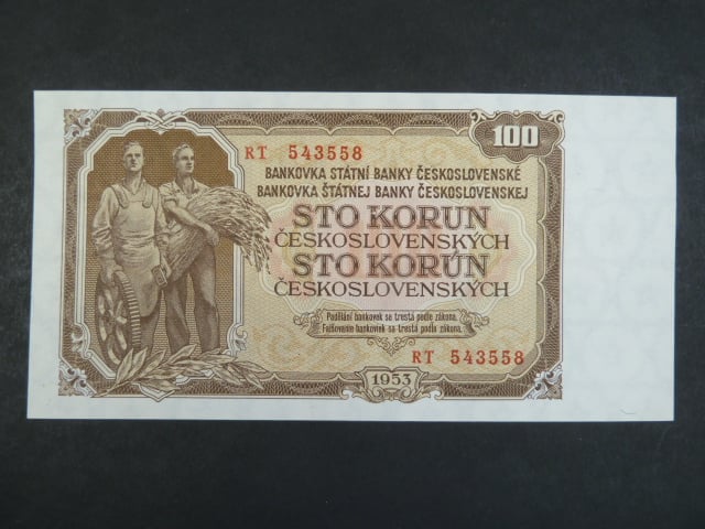 100 Kčs 1953 série RT, tiskárna STC Praha