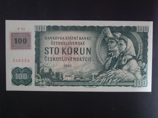 100 Kč 1961 s. P 94, kolek, Baj. CZ 1c, Pi. 1