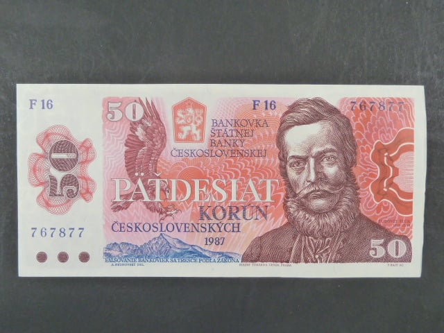 50 Kčs 1987 s. F 16 bez podtisku "červené vlnky" na líci