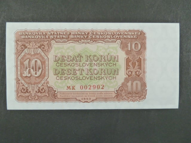 10 Kčs 1953 série MK, tiskárna STC Praha