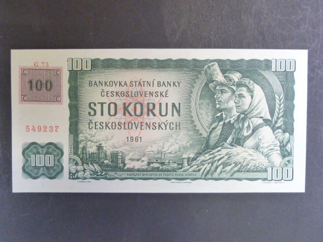 100 Kč 1961 s. G 75 II.vydání, kolek