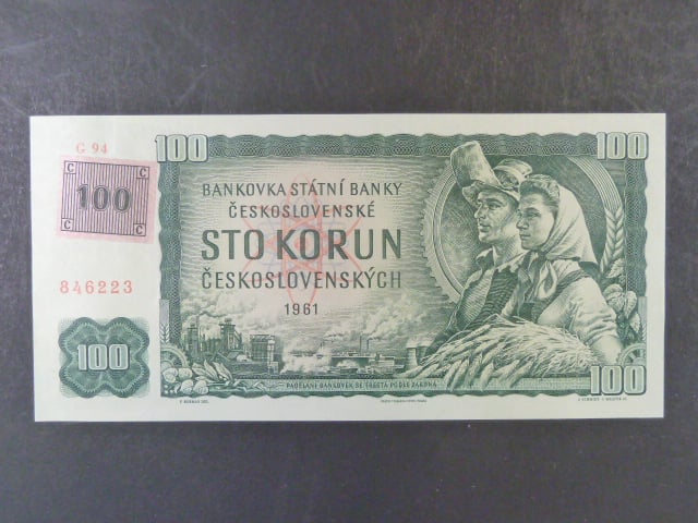 100 Kč 1961 s. G 94 II.vydání, kolek