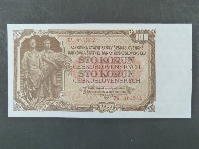 100 Kčs 1953 série ZA, tiskárna Goznak Moskva
