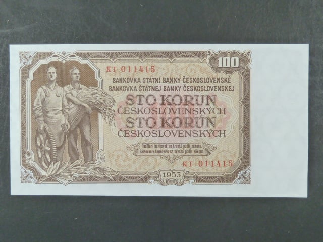 100 Kčs 1953 série KT, tiskárna STC Praha