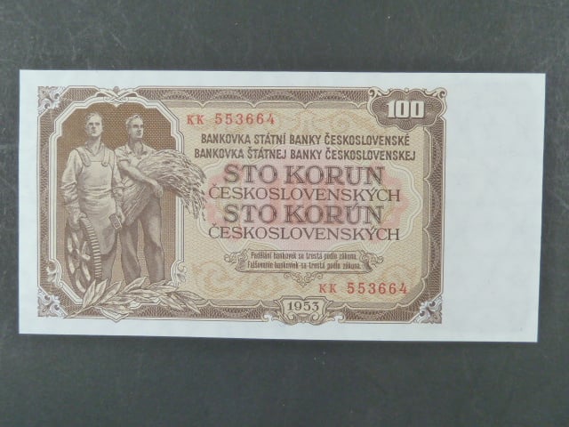 100 Kčs 1953 série KK, tiskárna STC Praha