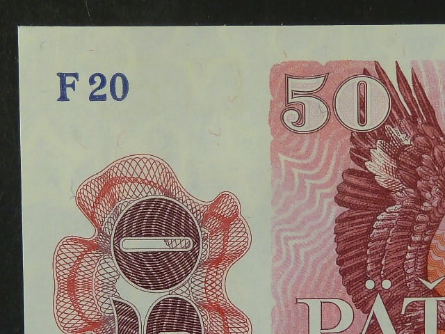 50 Kčs 1987 s. F 20 bez podtisku "červené vlnky" na líci
