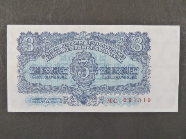 3 Kčs 1953 série MC, tiskárna STC Praha