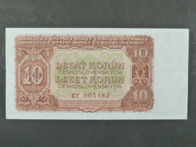 10 Kčs 1953 série KT, tiskárna STC Praha