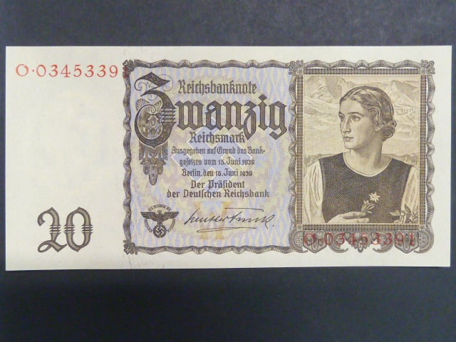 Německo, 20 RM 1939 série O, Ba. D4