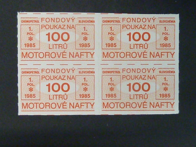fondový poukaz na 100 litrů nafty, ve 4-bloku