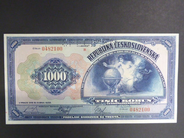 1000 Kč 8.4.1932, serie B, perforace SPECIMEN