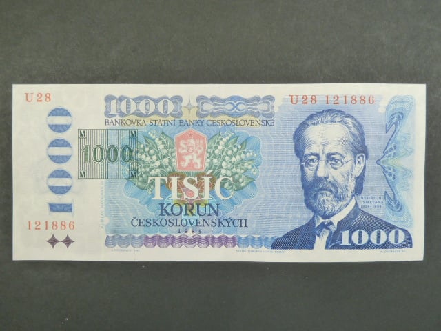 1000 Kč 1985 s. U 27, kolek tištěný, Baj. CZ 3b, Pi. 3