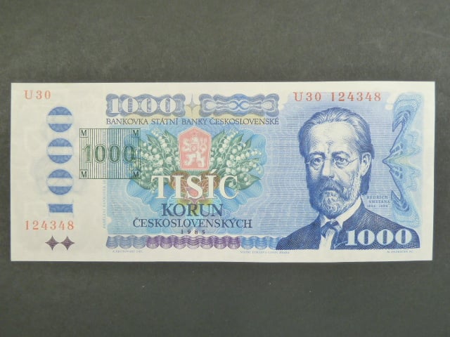 1000 Kč 1985/1993 série U 30, kolek tištěný