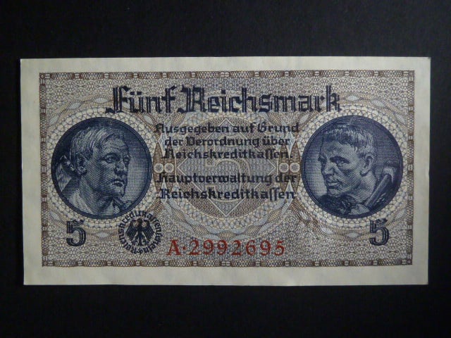 vydání pro obsazené území 1939-45, 5 Reichsmark série A, Ros. ZWK-4a