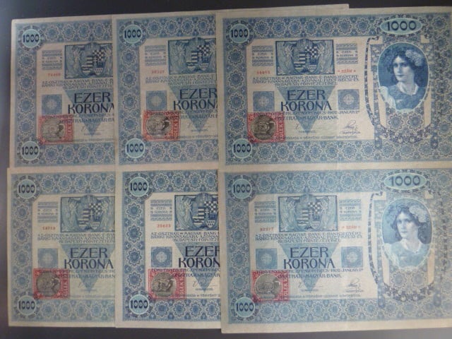 1000 K 2.1.1902, kolkované - sada 6-ti kusů všech typů kolků , typ A1 - A3 a B1 - B3, stav