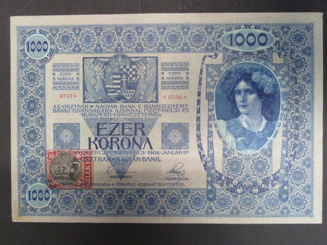 1000 K 2.1.1902, Kolkovaná , typ B3, šedý podtisk, dírka po špendlíku