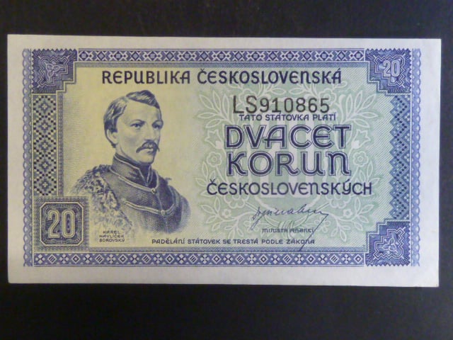 20 Kčs 1945 série LS, posun číslovače směrem dolů