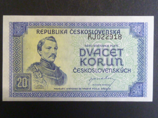 20 Kčs 1945 série KJ, posun číslovače směrem nahoru