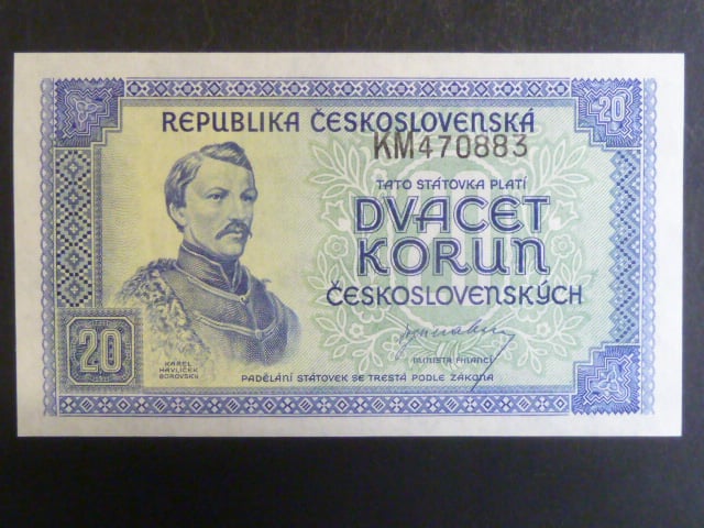 20 Kčs 1945 série KM, posun číslovače směrem nahoru
