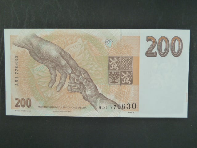 200 Kč 1993 s. A 53 proužek Kč, Baj. CZ 6b, Pi. 6a